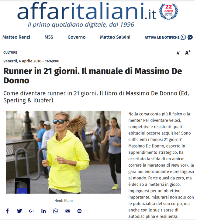 AffarItaliani Runner in 21 giorni. Il manuale di Massimo De